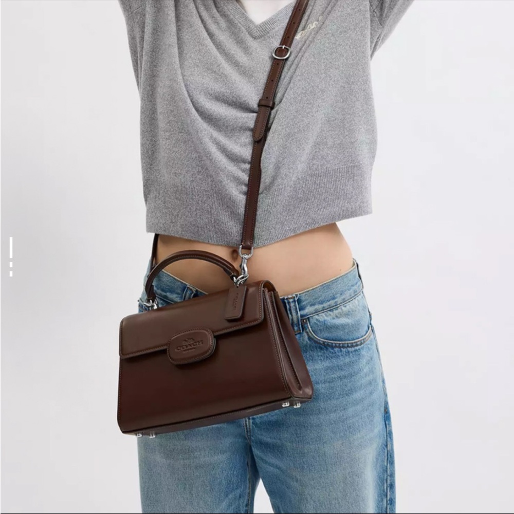 NWT！COACH ELIZA 2-WAY TOP HANDLE BAG（COACH CT852）SILVER/MAPLE fast shipping - Picture 15 of 15